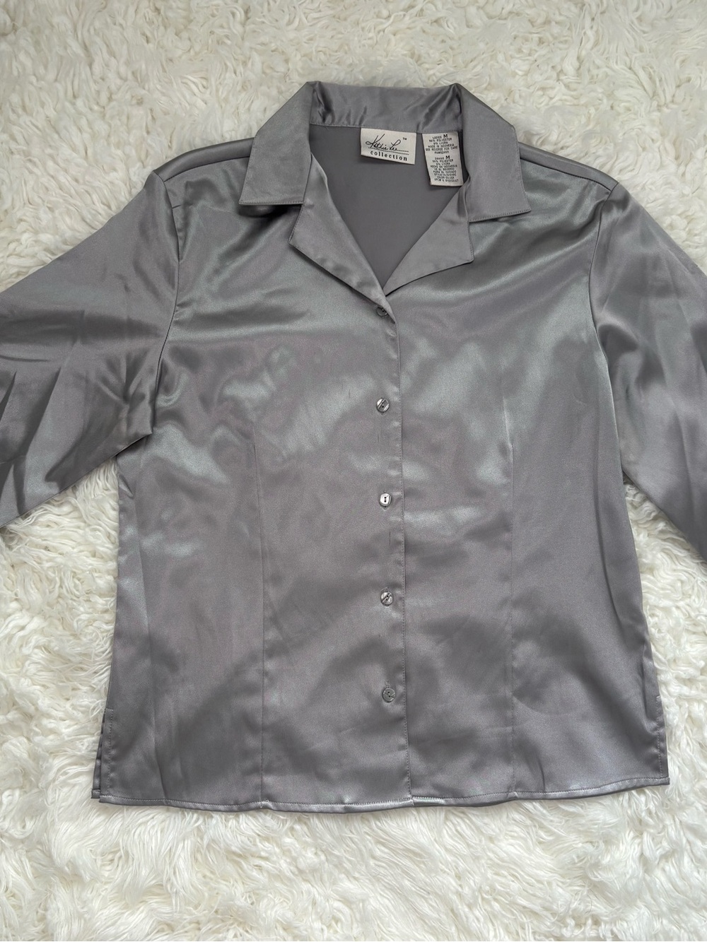 Women's Satin Button-Up Blouse — Gray